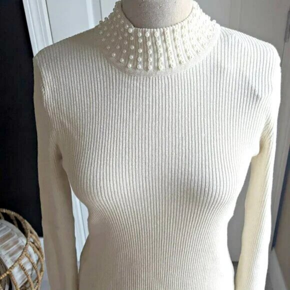 NEW! PEARL Embellished MOCK NECK SWEATER SZ L - Picture 7 of 7
